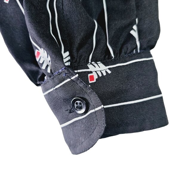 Raoul Striped Geo 80's Style Collared Long Sleeve Light Weight Midi Belted Dress - Picture 8 of 10